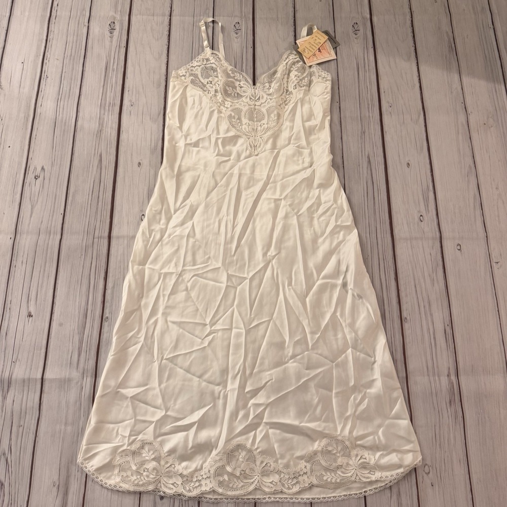Vintage Wondermaid Satin Slip Dress Lace Bridal Nightgown USA 34 NWT ILGWU Union